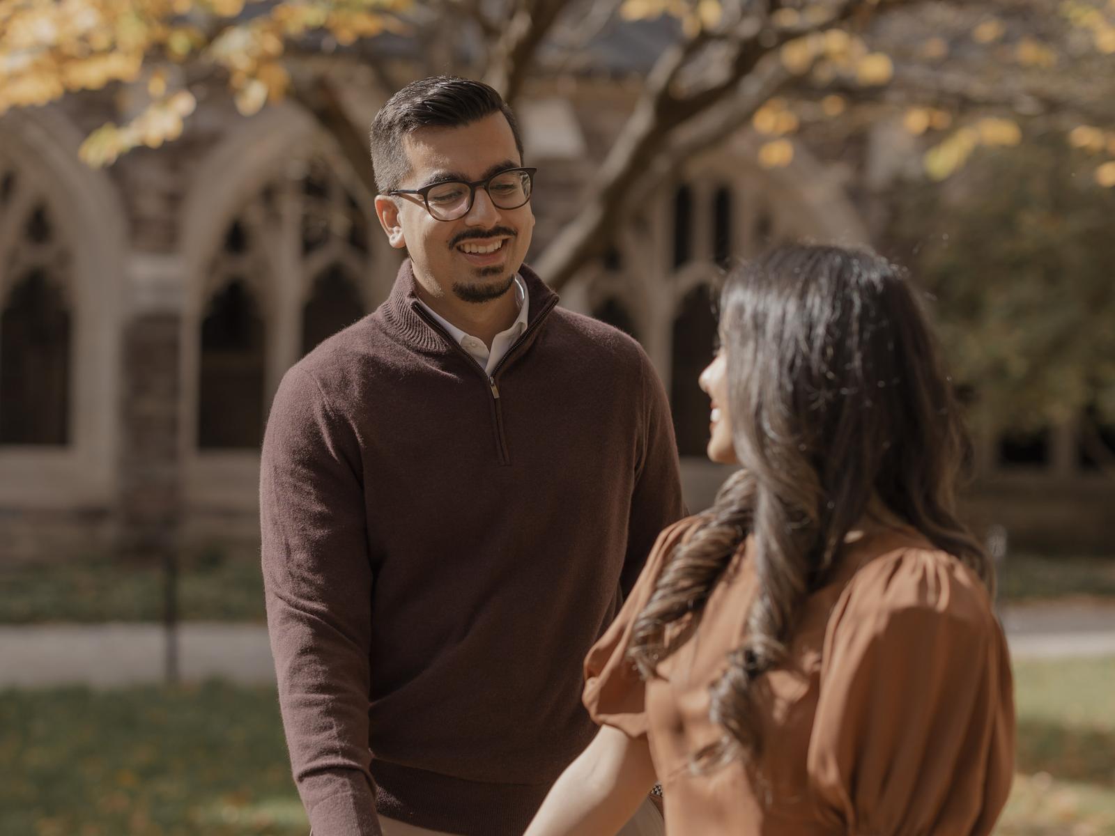 Engagement session at Princeton University in autumn